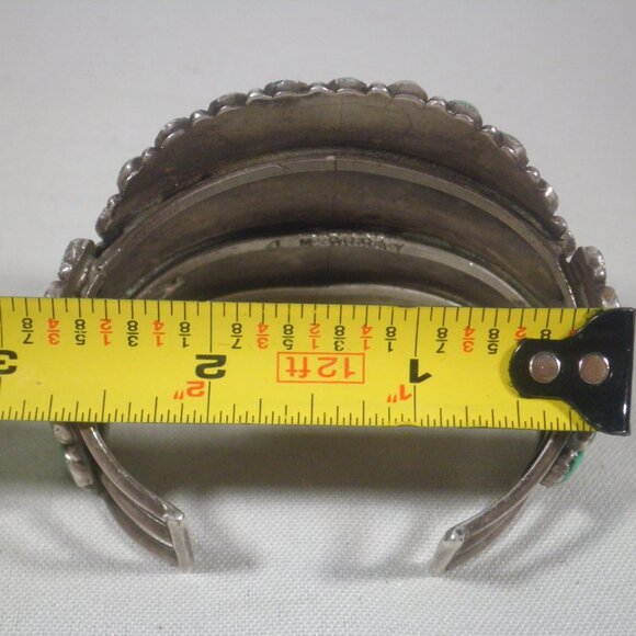 Vintage Cluster Navajo Turquoise Sterling Silver Cuff Bracelet Signed - Picture 6 of 8